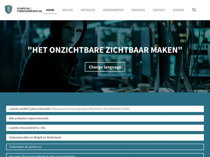 Screenshot van Cybercrimeinfo.nl