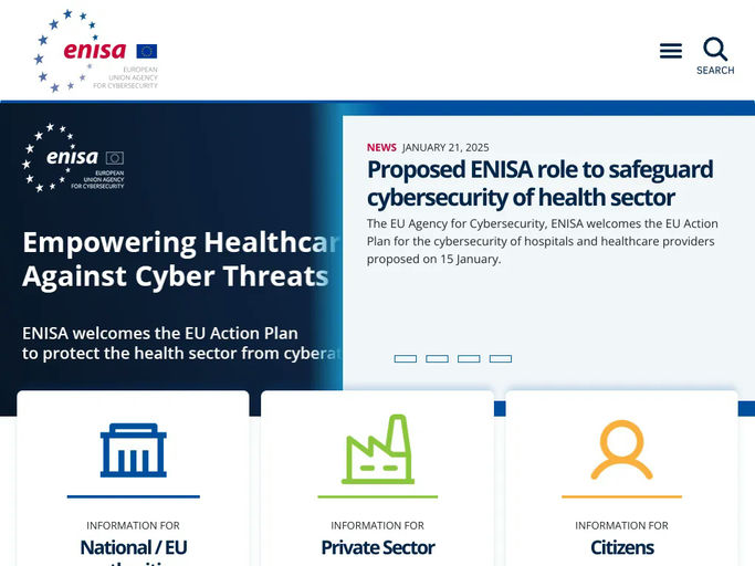 Screenshot van ENISA, European Union Agency for Cybersecurity