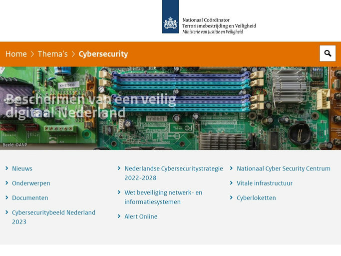 Screenshot van Nationaal Coördinator Terrorismebestrijding en Veiligheid - Cybersecurity
