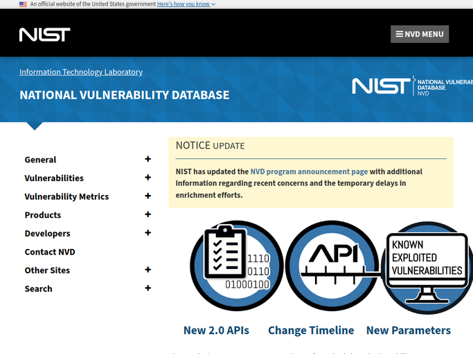 Screenshot van National Vulnerability Database